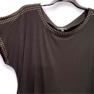 NWT Premise Studio Size 2X Black Cap Sleeve Top Decorative Studs & Ruching